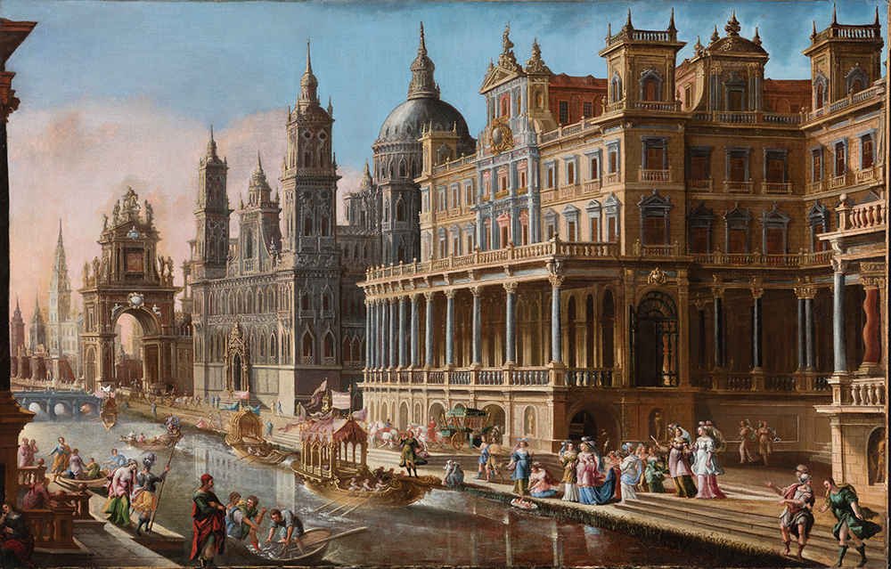 Gutiérrez Cabello, Francisco Madrid , c. 1616 - Madrid , c. 1670 Capricho
arquitectónico con Moisés salvado de las aguas c. 1653-1655
Óleo
Lienzo
104 x 163 cm Adquirido en 1995