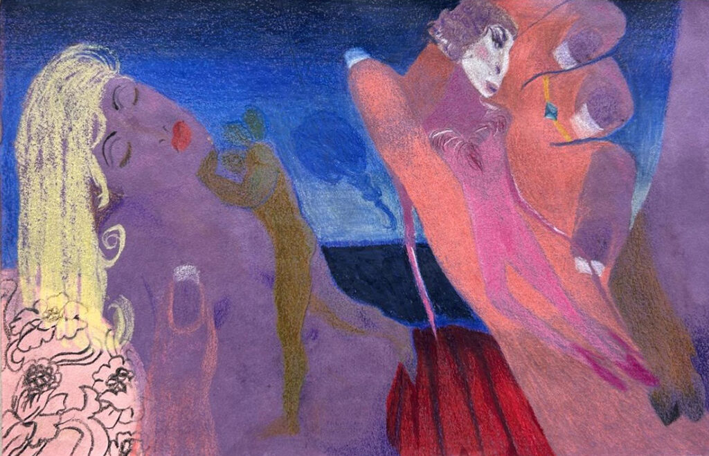 SHE DID IT AGAIN (2025). Lápices y acrílico sobre papel sumi-e. 16 x 25 cm.
